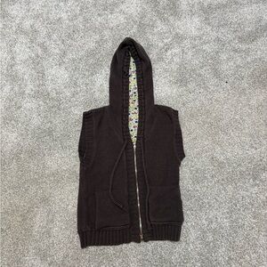 Free People Brown Sleeveless Hooded Zip-Up with Floral Hood Lining